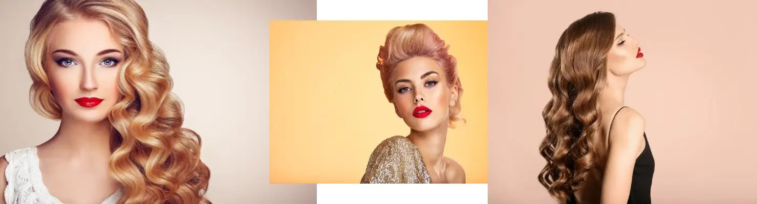 Drei Frauen mit gestyltem Haar und roter Lippenstift in der Schaumlack-Collection