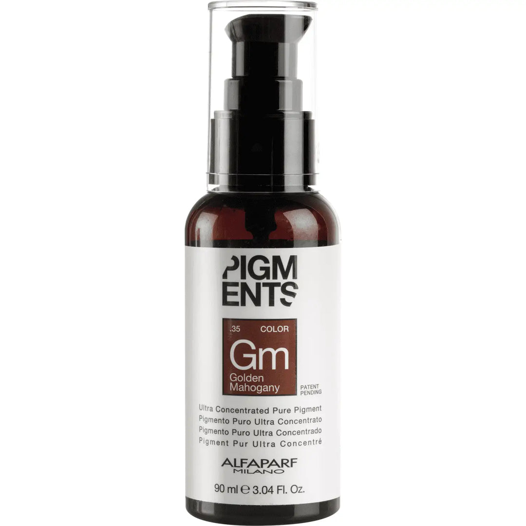 Flasche mit goldbrauner Pigmentfarbe für Haare im Produkt Alfaparf Milano Pigments Color