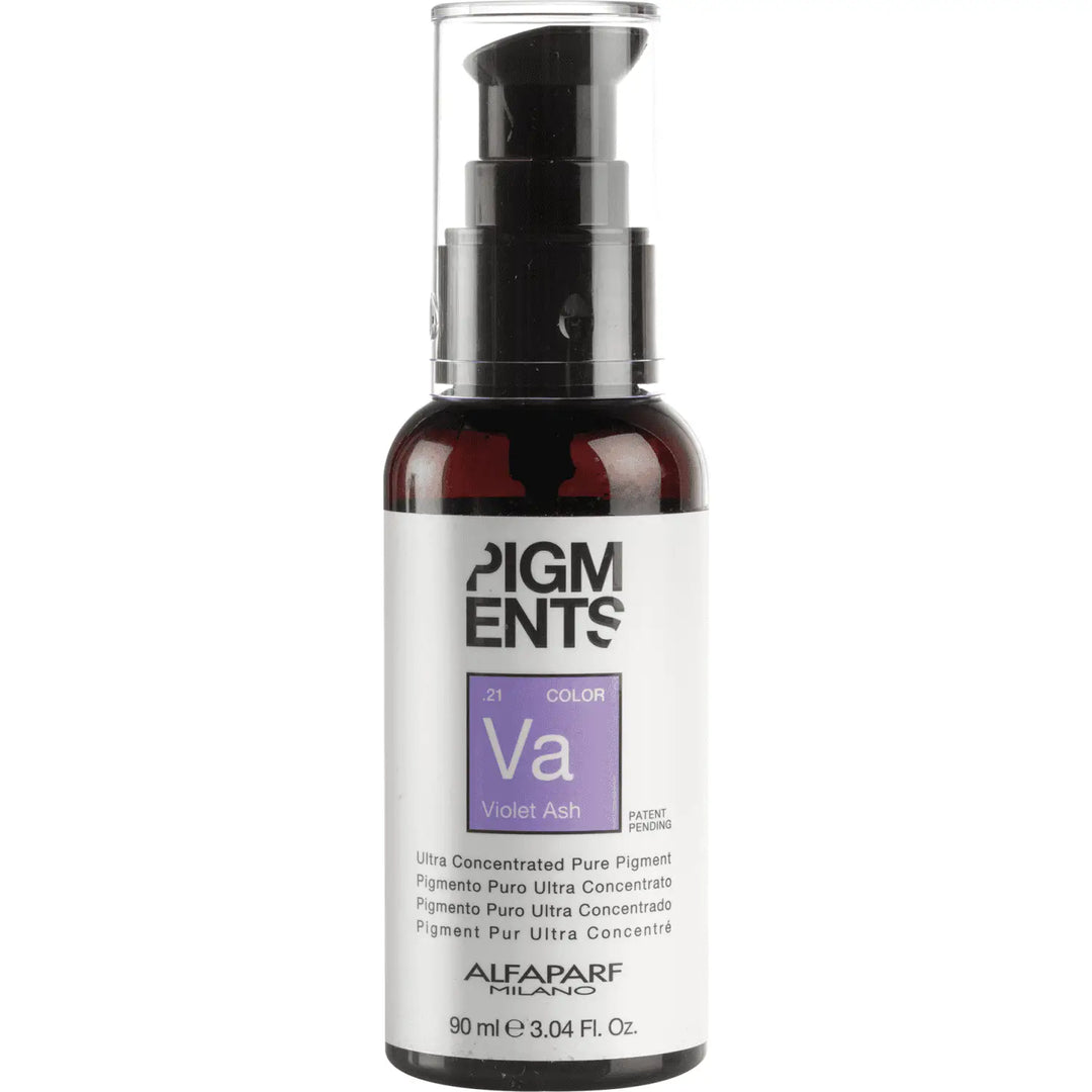 Alfaparf Milano Pigments Violet Ash Haarfarbe Flasche auf Produktverpackung