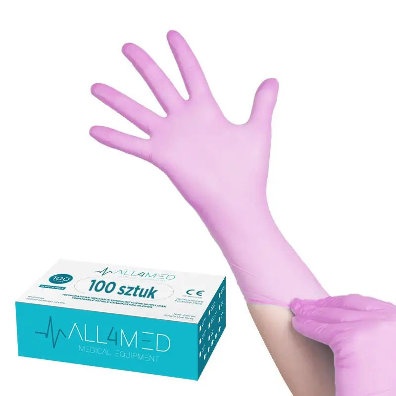 Pink medizinische Einweghandschuhe aus Nitril im All4med Verpackung