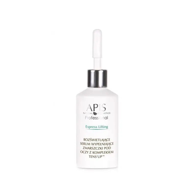 Weiße Flasche des Apis Express Lifting Filling Augenserums mit silbernem Pumpenaufsatz