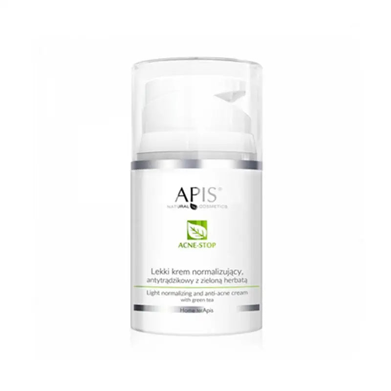 Apis leichte normalisierende Anti-Akne-Creme mit grünem Tee in weißem Behälter