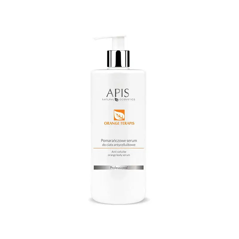 Weiße Flasche mit Orangener Serum und Pump, Apis Orange Terapis Anti-Cellulite
