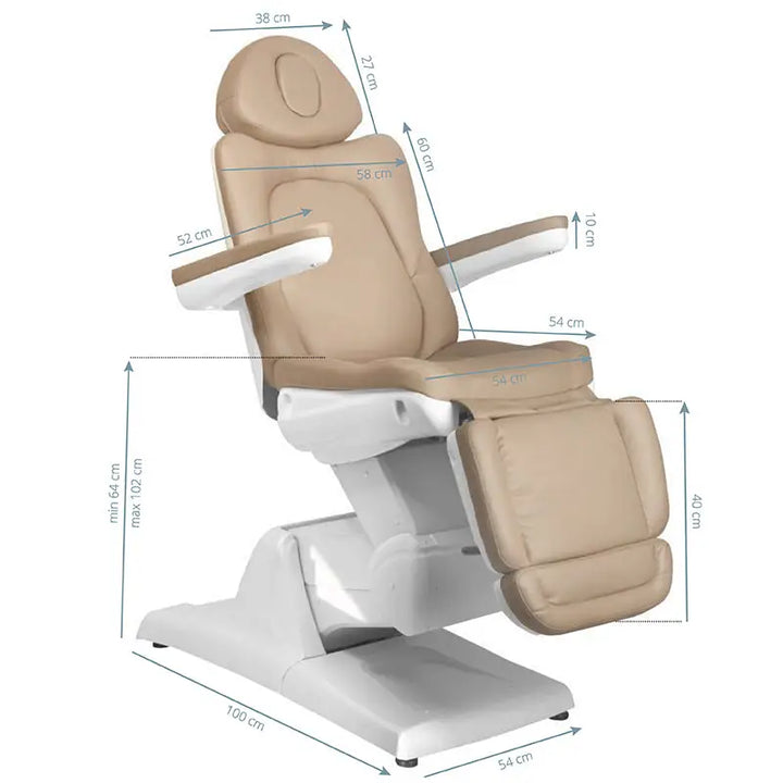 Beige elektrische Kosmetikliege Azzurro 870 mit Maßen, 3 Motoren, Cappuccino-Design