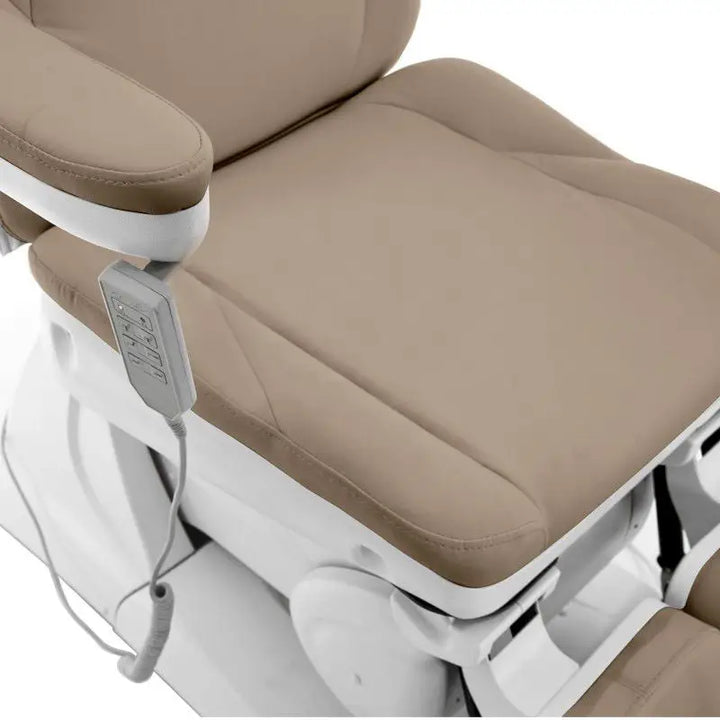 Beige gepolsterter Stuhl mit weißem Sockel für Azzurro Elektrische Kosmetikliege 870s Pedi