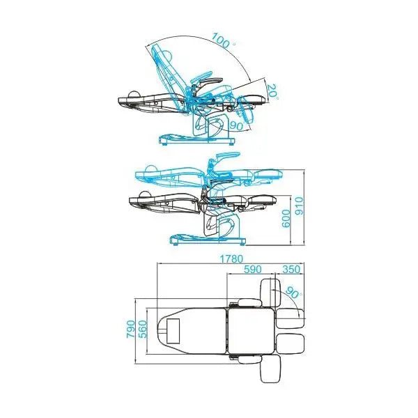 Verstellbarer medizinischer Untersuchungstuhl Azzurro Elektrischer Fußpflegestuhl 709a Weiß