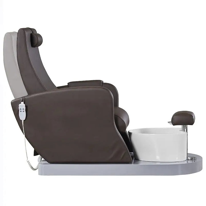 Brauner Fusspflegestuhl mit weißer Badewanne für professionelle Pediküre Relax Spa