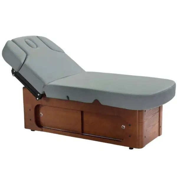Graue Polster-Massagetisch mit Holzrahmen für Azzurro Spa-Kosmetikliege Wood 361A