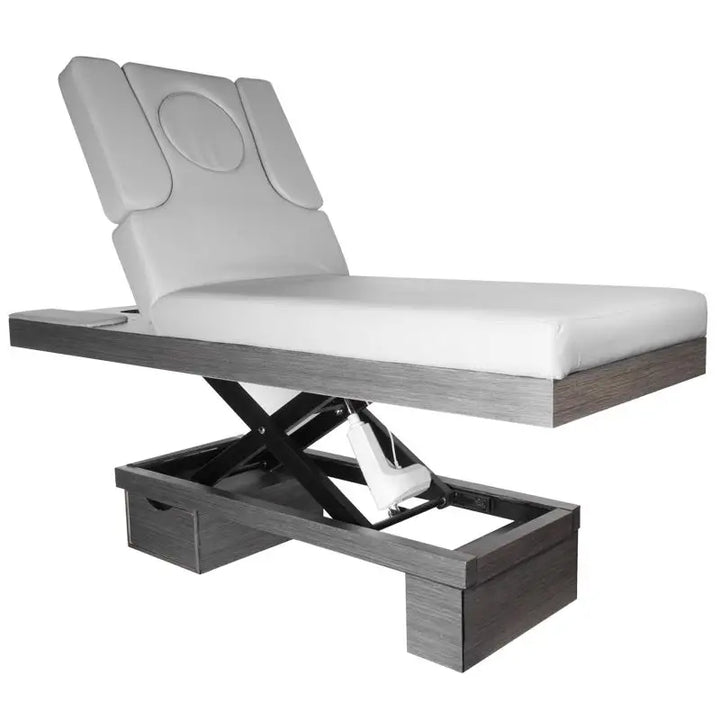 Verstellbare weiße Massagebank Azzurro Spa-Kosmetikliege Holz 815B grau Beleuchtung