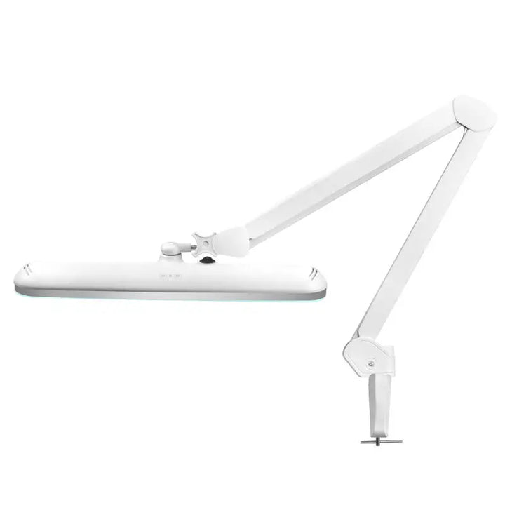 Weiße Gelenkleuchte für Schreibtisch, Elegante Lupenleuchte LED 801-l mit Schraubstock