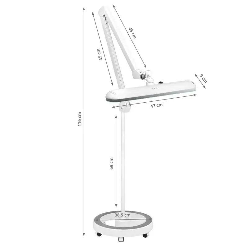 Weiße verstellbare Stehlampe mit Maßen für Elegante Lupenleuchte LED 801-l mit Stativ
