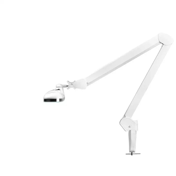 Verstellbare weiße Gelenklampe für Ampel- oder Lupenleuchten im Produkt Elegante Lupenleuchte LED 801-s mit Schraubstock Standard