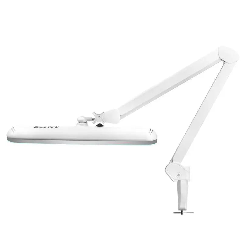 Weiße articulierte Schreibtischlampe vom Elegante Lupenleuchte LED 801-s mit Schraubstock