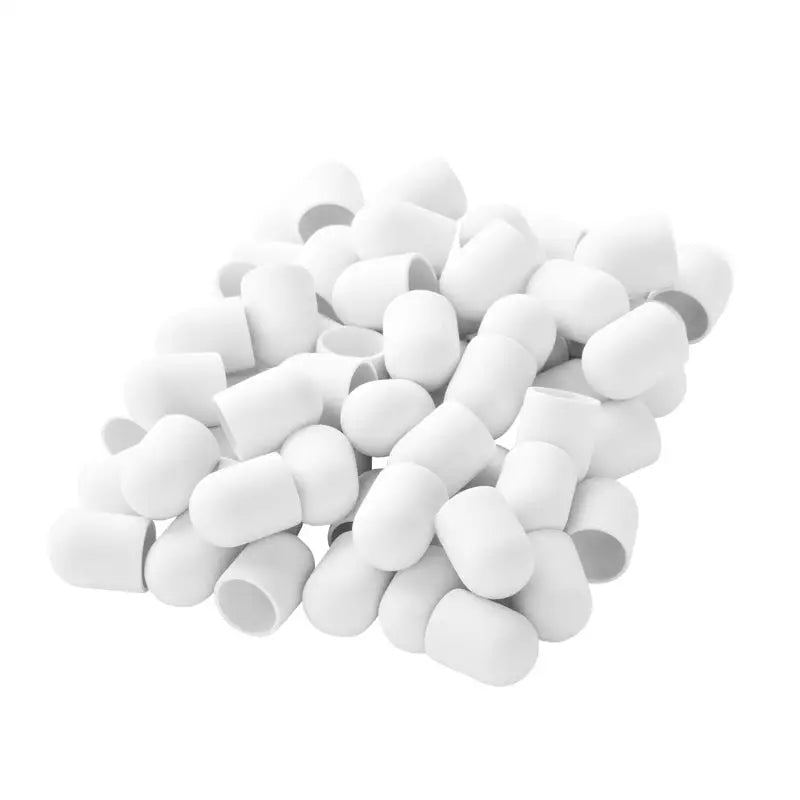 Haufen weißer, runder Endkappen für Exo Schleifhülse 13mm 220 500 St Hard Cap Weiss