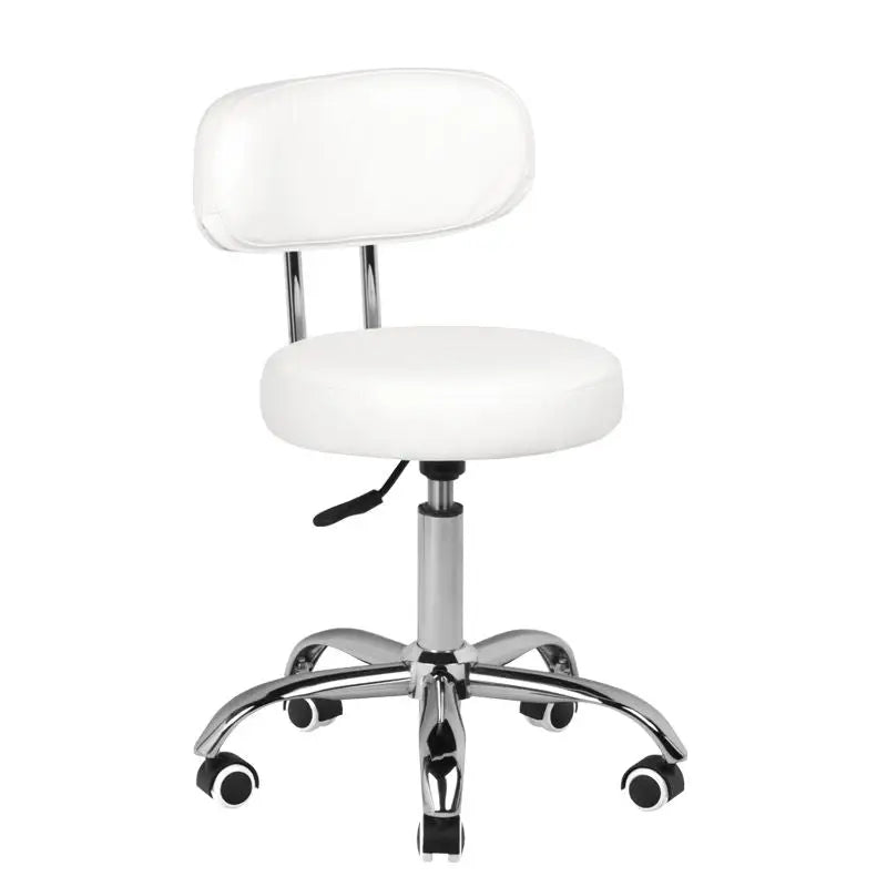 Weißer Friseur- und Kosmetikhocker A-007 mit Rückenlehne für professionelles Styling