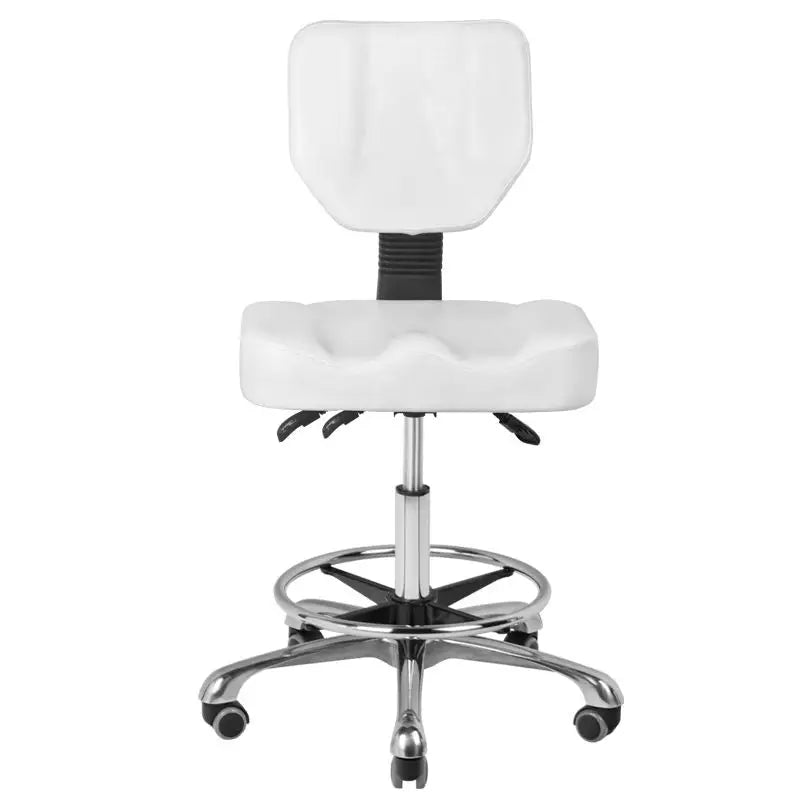 Weißer verstellbarer Friseur- und Kosmetikhocker mit Rückenlehne A-4299
