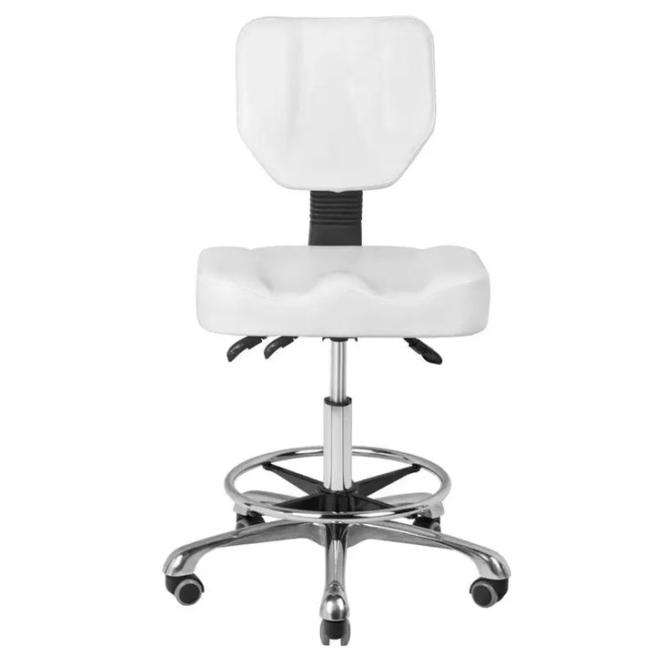 Weißer verstellbarer Friseur- und Kosmetikhocker mit Rückenlehne A-4299