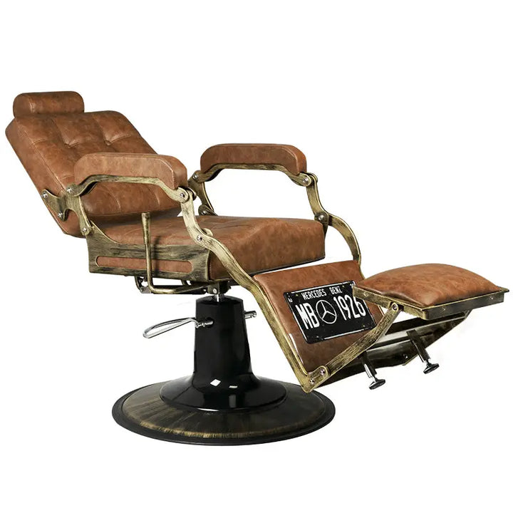 Brauner Ledersalonstuhl Gabbiano Barberstuhl Boss Old Leather bei Friseurbedarf