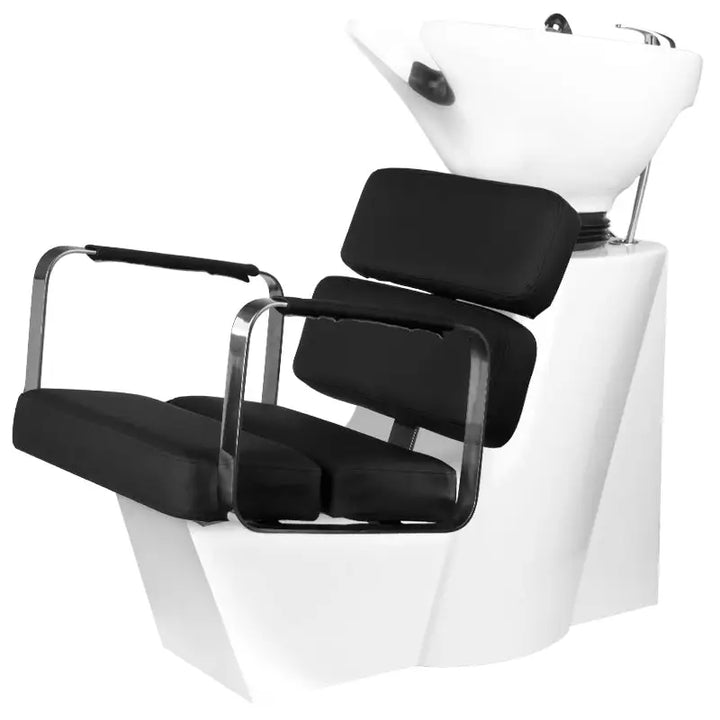 Schwarz-weißer Friseursalon Waschanlagenstuhl Gabbiano Porto elegant und komfortabel
