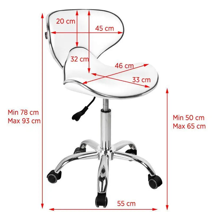 Weißer verstellbarer Drehstuhl Gabbiano Friseurhocker Q-4599 mit Maßen