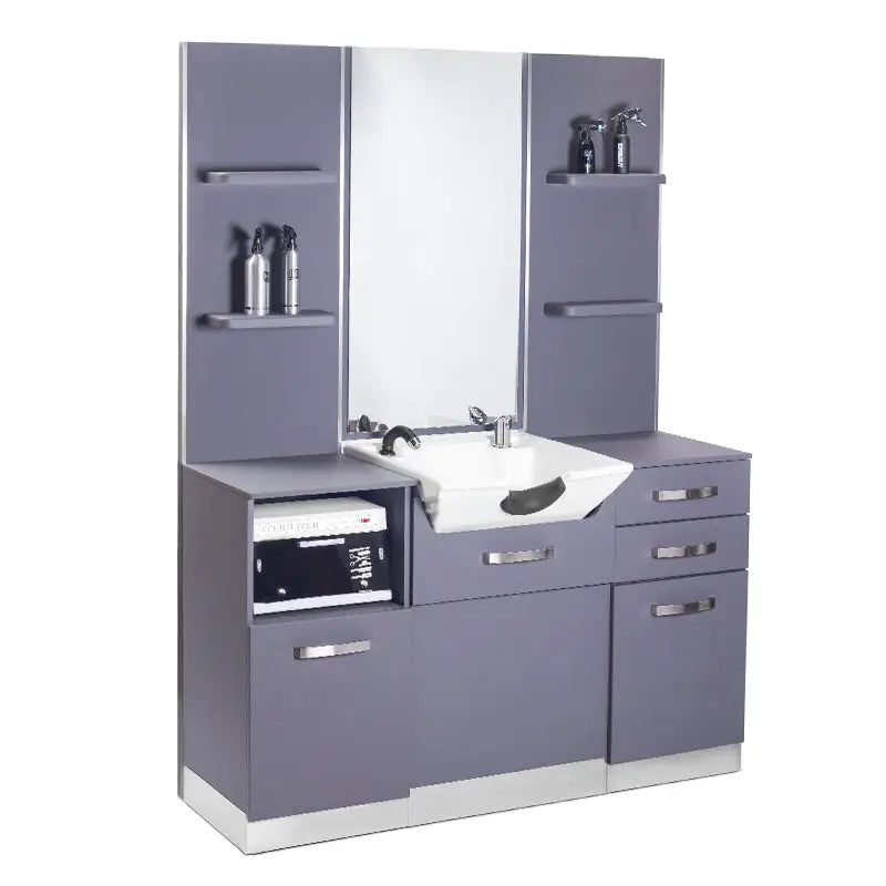 Graues Friseursalon Shampoo-Station mit Spiegel - Gabbiano Friseurkonsole B085