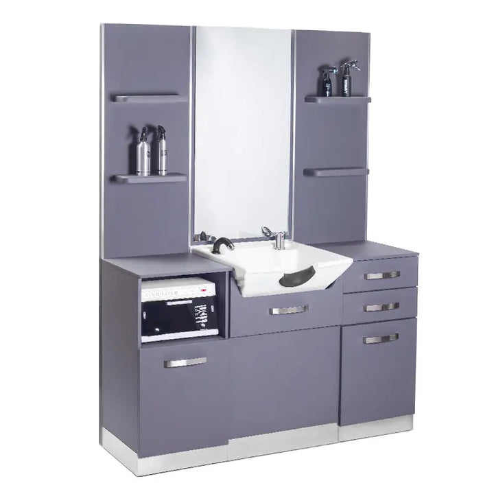 Graues Friseursalon Shampoo-Station mit Spiegel - Gabbiano Friseurkonsole B085