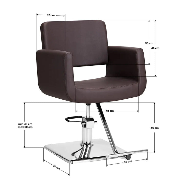 Brauner Friseurstuhl Gabbiano Helsinki mit Maßen für professionelles Styling