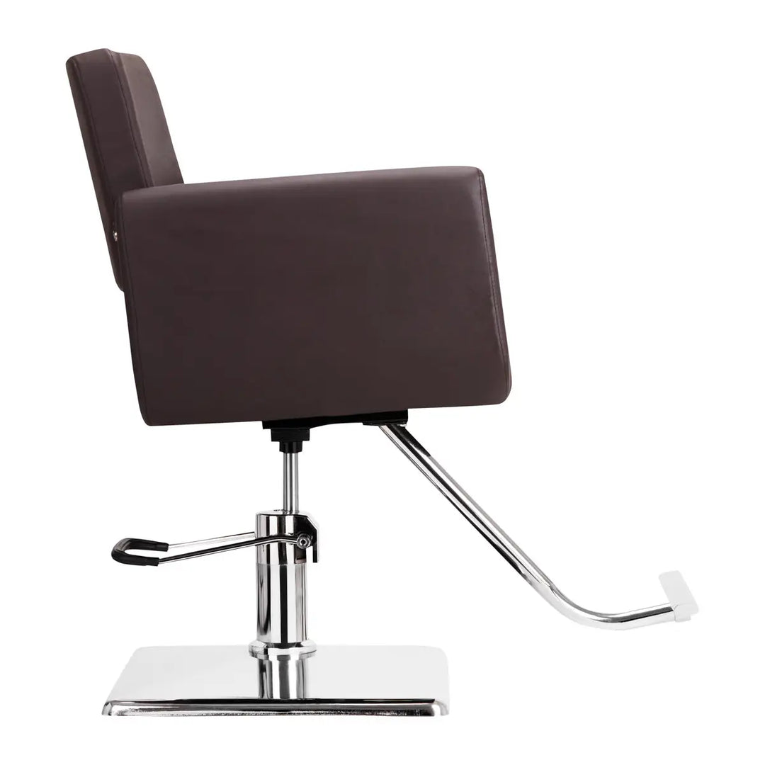 Brauner Friseurstuhl Gabbiano Helsinki mit Chrombasis