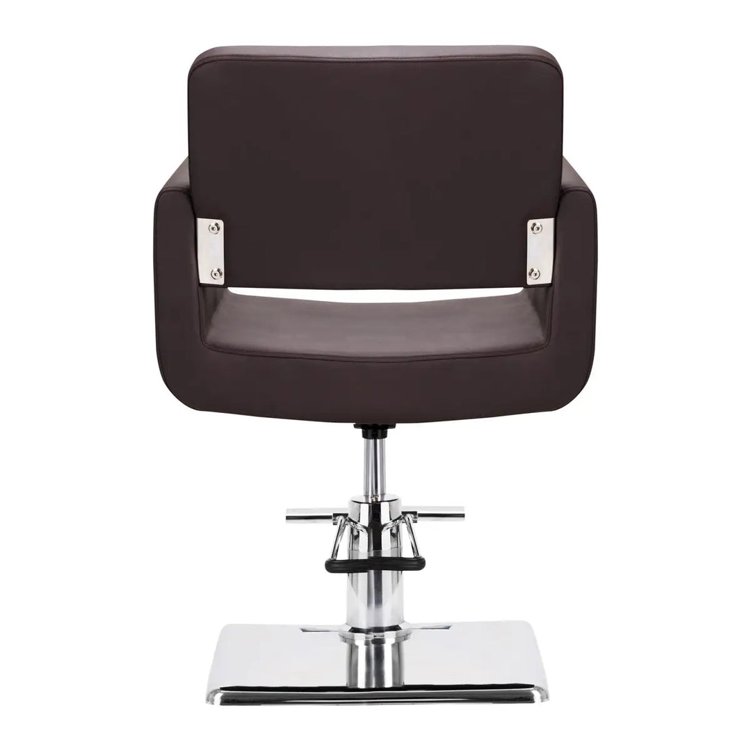 Brauner Friseurstuhl Gabbiano Helsinki mit Chrombasis