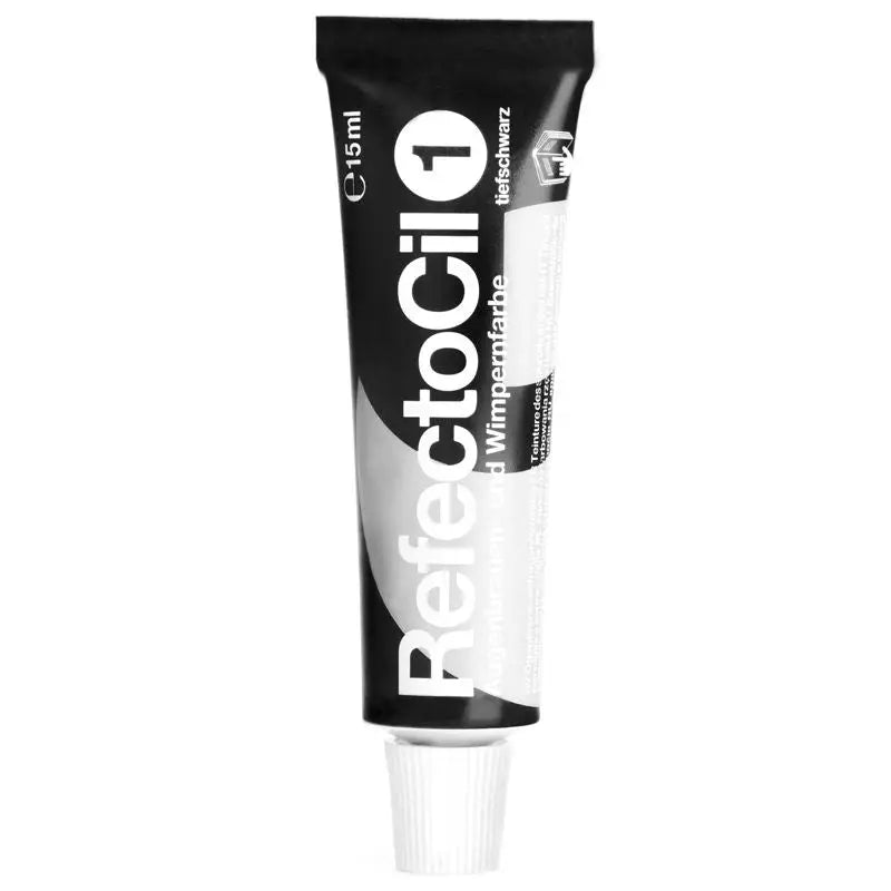 Schwarze und weiße Tube RefectoCil Wimpernfarbe für elegante Augenbrauen