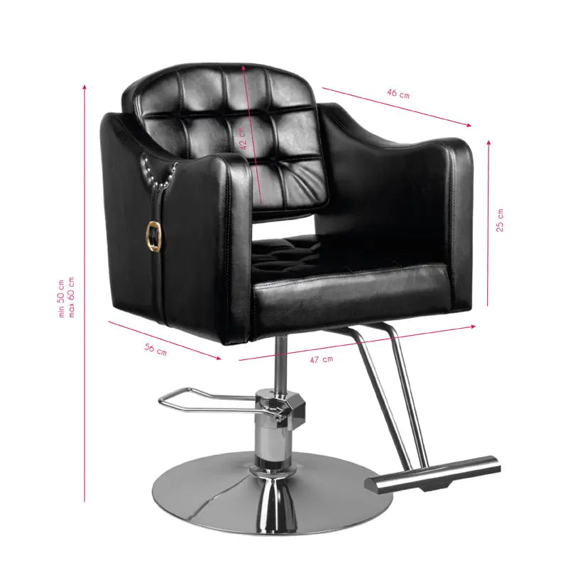 Schwarzer Friseurstuhl Hair System Friseurstuhl 0-90 mit Maßangaben