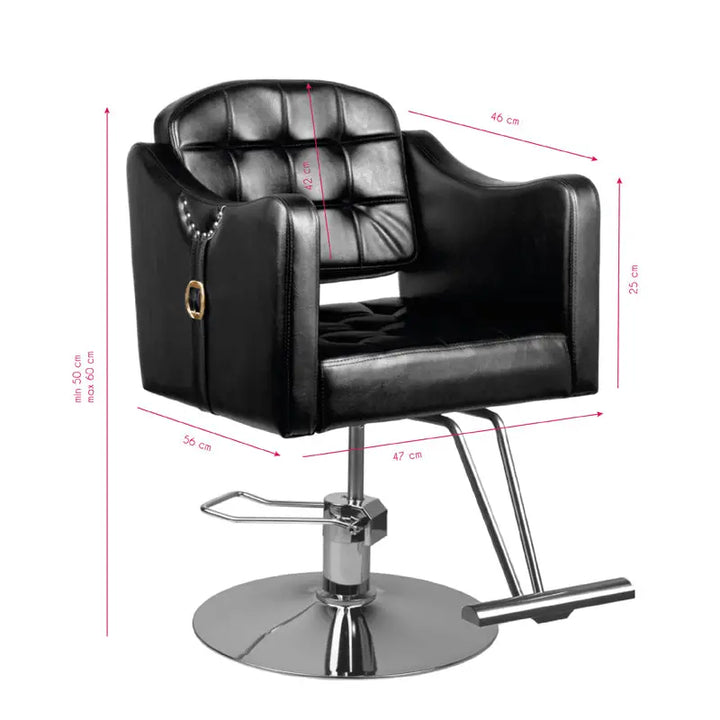 Schwarzer Friseurstuhl Hair System Friseurstuhl 0-90 mit Maßangaben