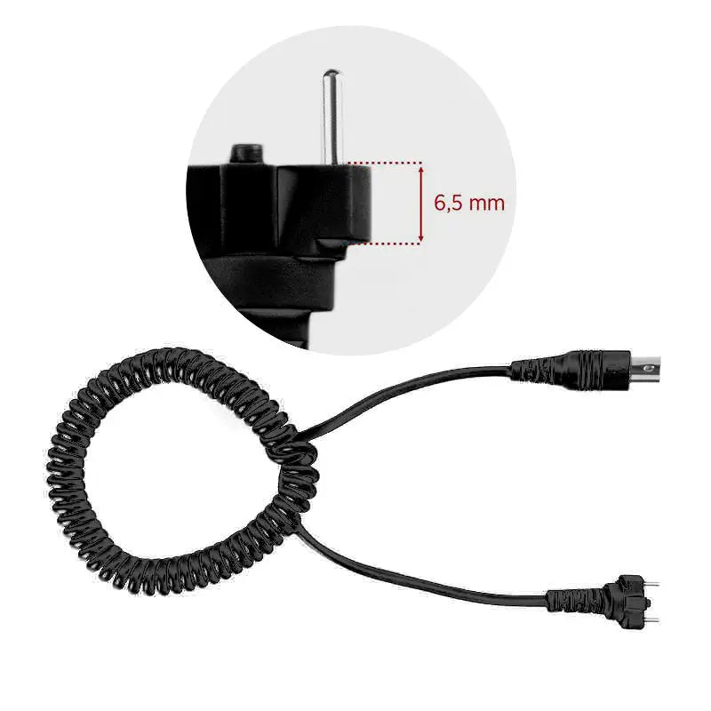Schwarzes gewundenes Kabel mit zwei verschiedenen Anschlüssen für Marathon SDE-H200 und mehr