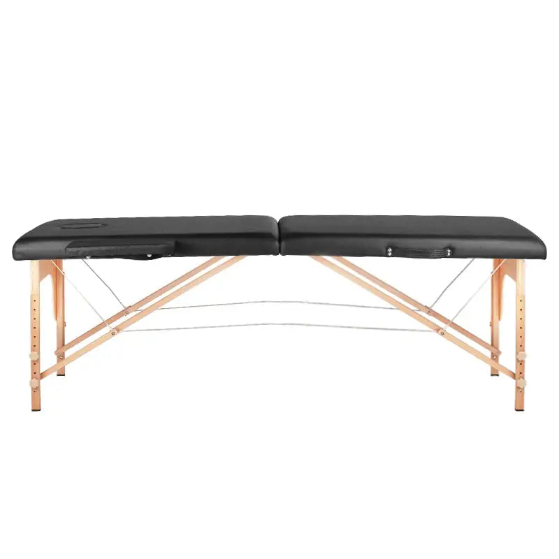 Schwarze Klapp-Massageliege Komfort 2-teilig mit Holzfüßen für professionelles Massageerlebnis