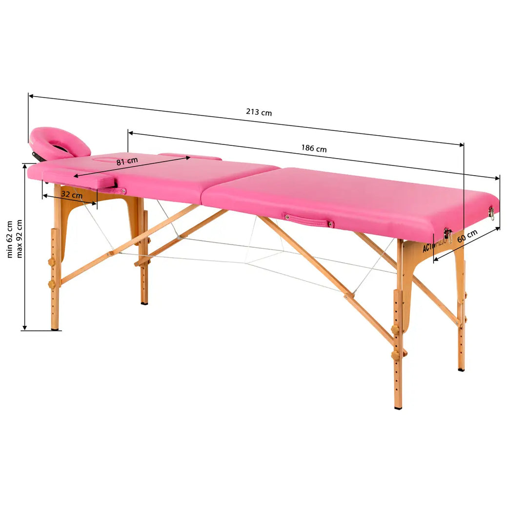 Klappbare Massageliege aus Holz Komfort 2 Segmente rosa - Klappbare Massageliege