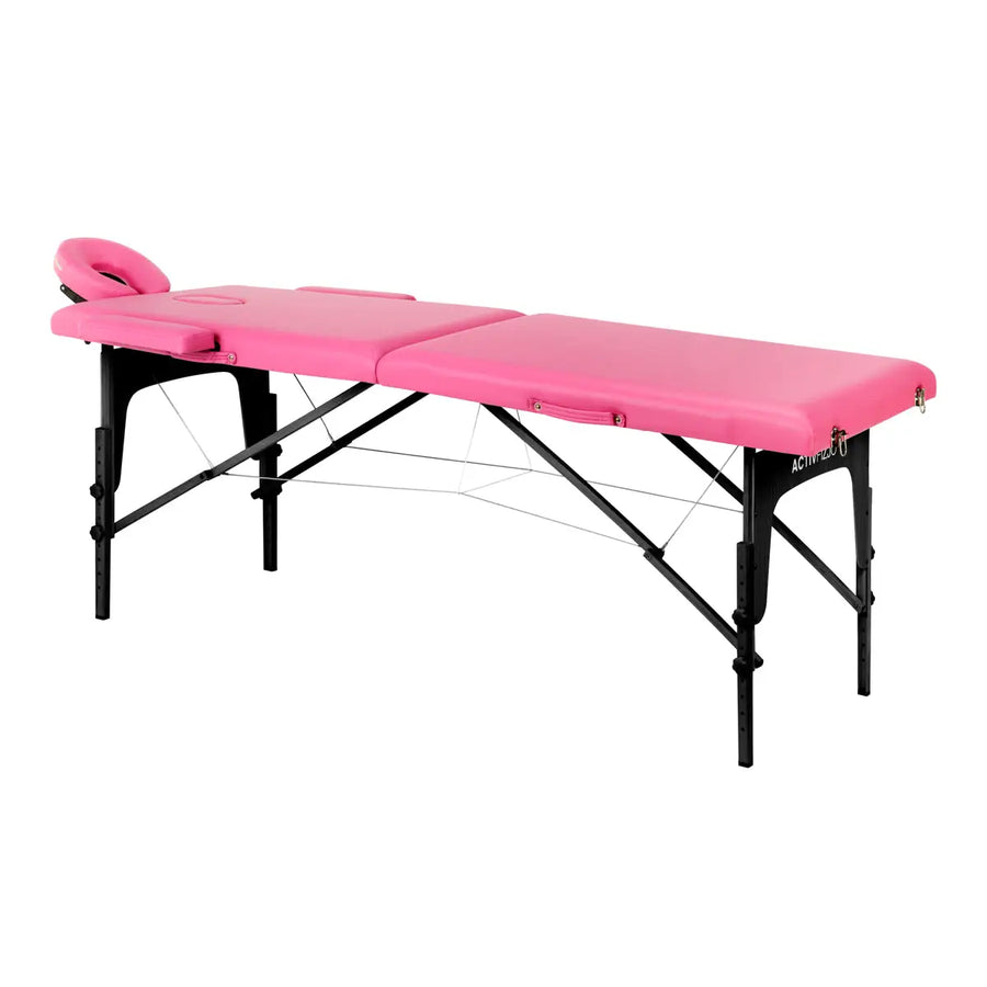 Klappbare Massageliege aus Holz Komfort 2 Segmente rosa schwarz Holz - Klappbare Massageliege