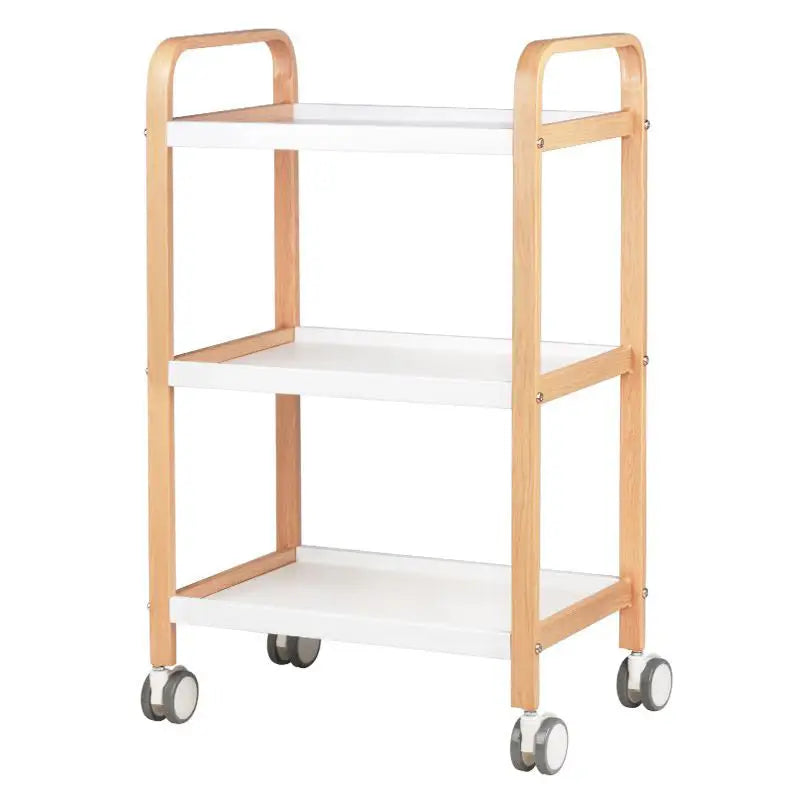 Drei-stufiger Rollwagen Kosmetikwagen hs09 Holz weiß mit Ablagen und Rädern