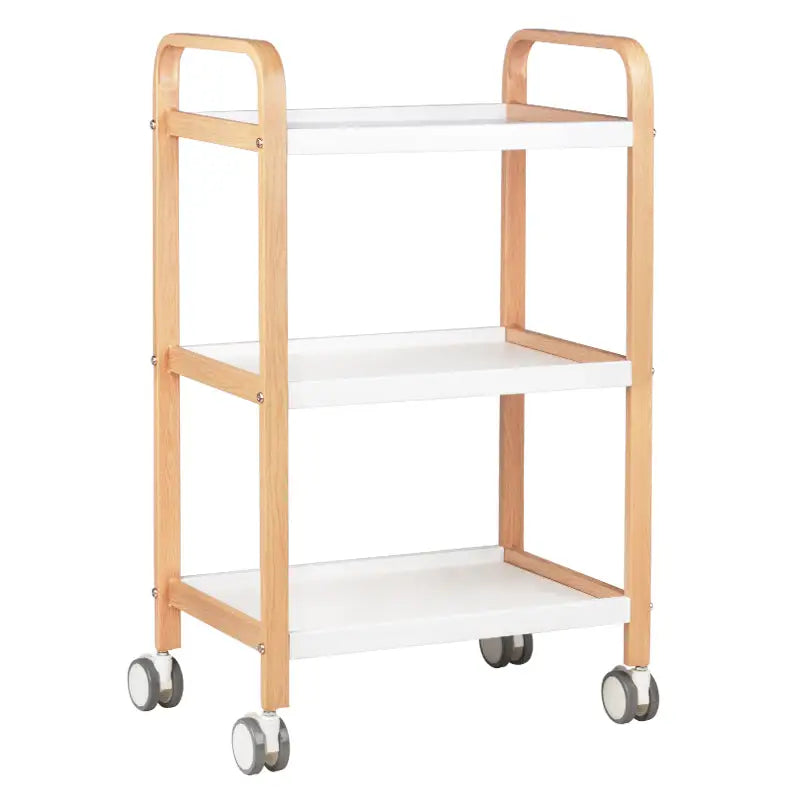 Drei-Ebenen-Rollerwagen Kosmetikwagen HS09 Holz Weiß für Organisation und Stauraum