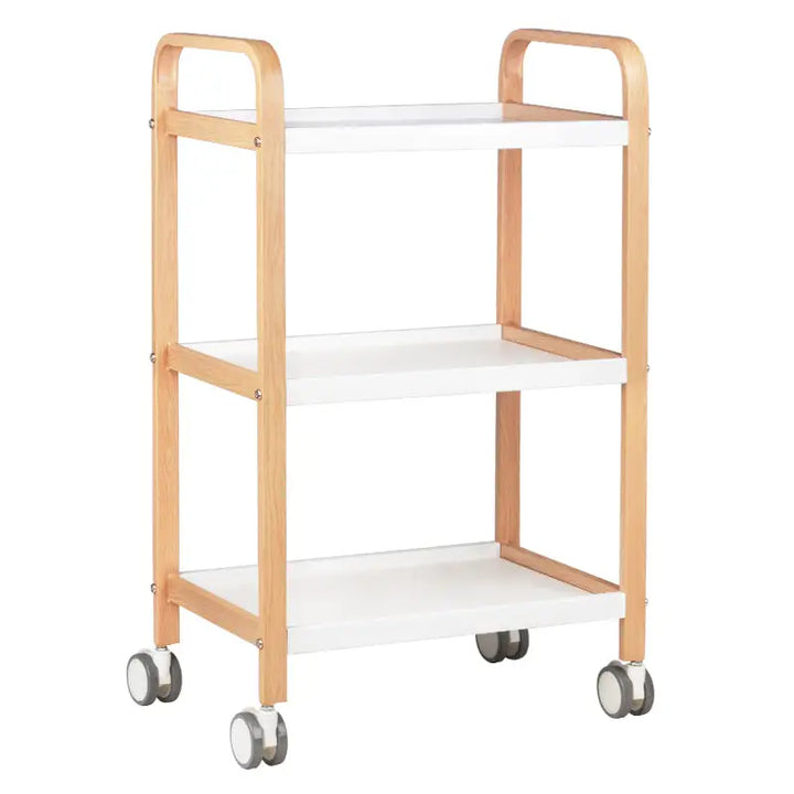 Drei-Ebenen-Rollerwagen Kosmetikwagen HS09 Holz Weiß für Organisation und Stauraum