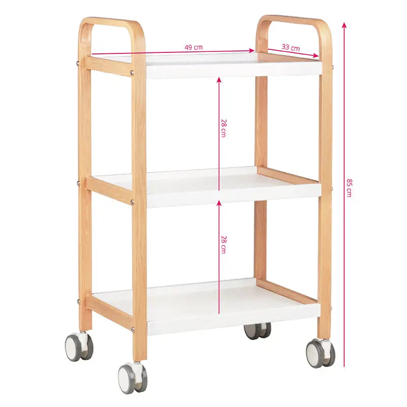Drei-stufiger rollender Kosmetikwagen hs09 holz weiß mit Maßen