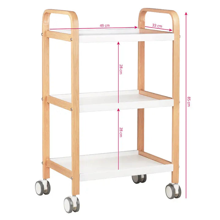 Drei-stufiger rollender Kosmetikwagen hs09 holz weiß mit Maßen