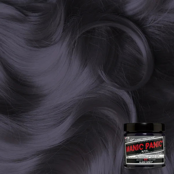 Manic Panic Alien Grey 118 ml – Haarfarbvorschau mit gewellten Strähnen