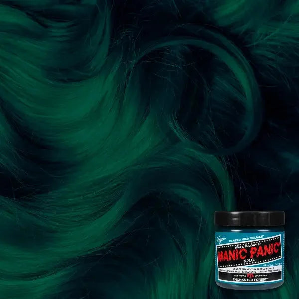 Manic Panic Enchanted Forest 237 ml – Haarfarbvorschau mit gewellten Strähnen