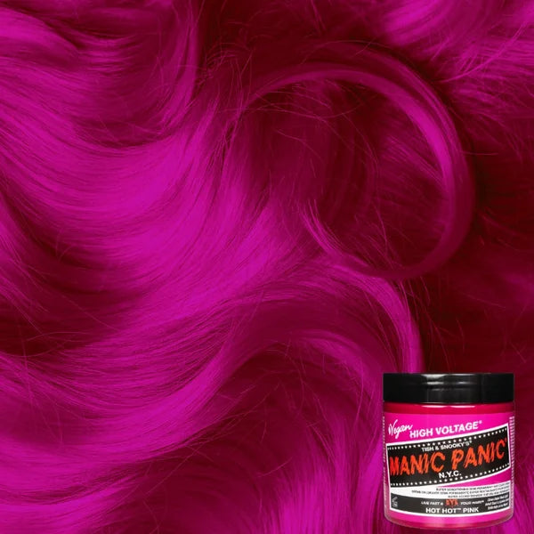 Manic Panic Hot Hot Pink 237 ml. – Haarfarbvorschau mit gewellten Strähnen
