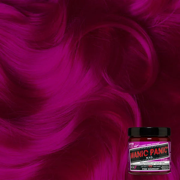 Manic Panic Pink Warrior 118 ml – Haarfarbvorschau mit gewellten Strähnen