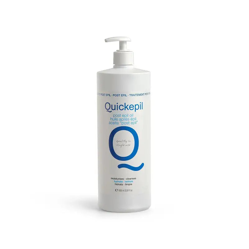 Weiße Flasche mit Pumpspender für Quickepil Post Epil Öl 1000ml