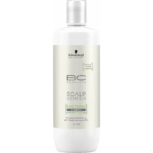 Weiße Flasche des Schwarzkopf BC Scalp Genesis Beruhigungsshampoos für die Kopfhautpflege