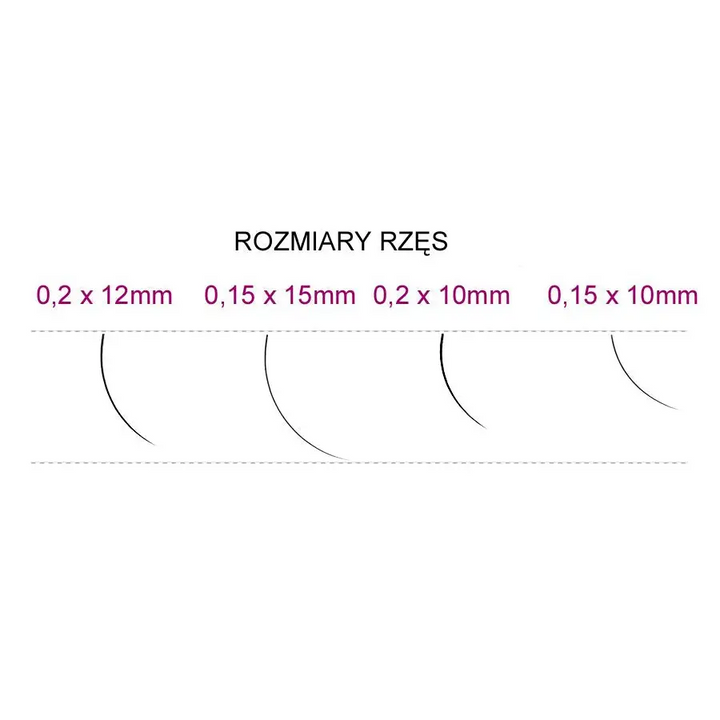 Eyelash size chart displayed with Syis Wimpern j 0,20 x 10 mm 0,25 g