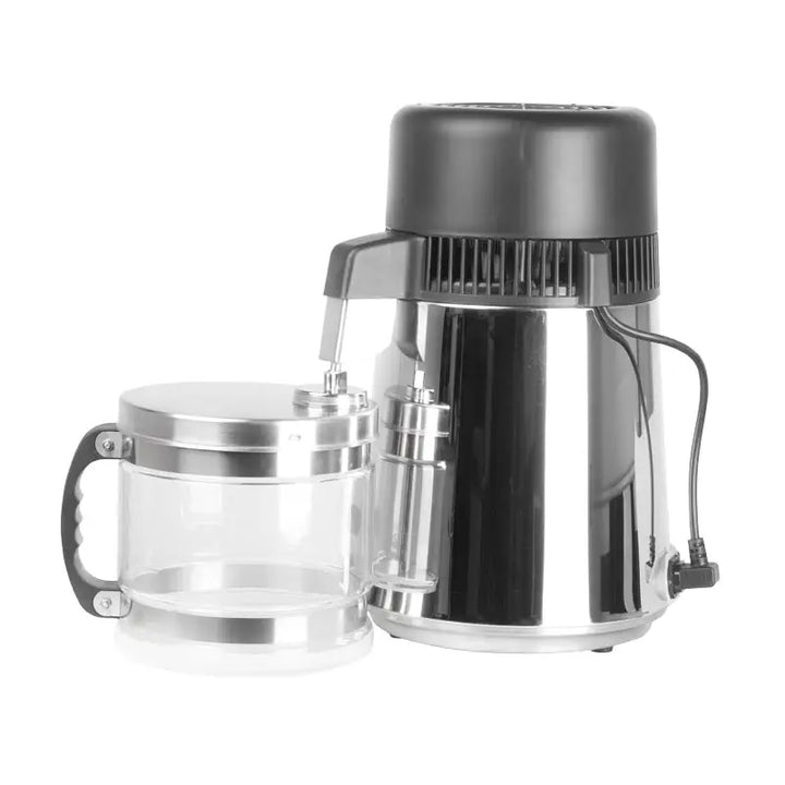 Wasserdestillationsgerät inox mit Glas-Sammelbehälter für reines Wasser